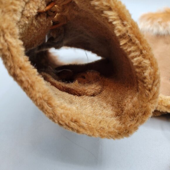 Rabbit Fur Faux Suede Fingerless Gloves With Lace-Up Detail One Size - Picture 4 of 6